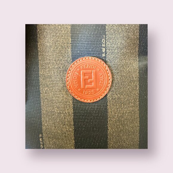 Authentic Vintage Fendi Pequin Stripe Coated Canvas Dome Bag | Leather Trim - Picture 9 of 10